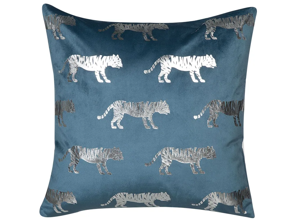 Set 2 Velluto Cushions Tiger Motif 45 x 45 cm Blue BLUEBELL