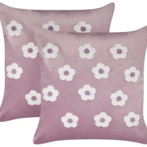 Set 2 velluto Embroidered Cushions Flowers Pattern 45 x 45 cm Violet ECHINACEA