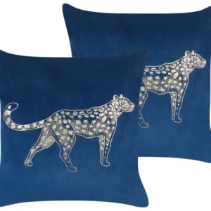 Set 2 Velvet Cushions Animal Motif 45 x 45 cm Navy Blue MARULA