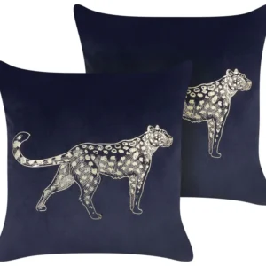 Set 2 Velvet Cushions Animal Motif 45 x 45 cm Nero notte MARULA