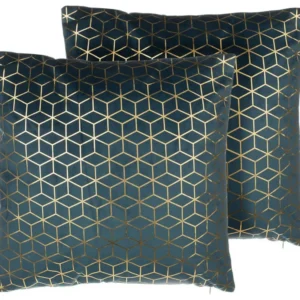 Set 2 Velvet Cushions Geometric Pattern 45 x 45 cm Teal Blue CELOSIA