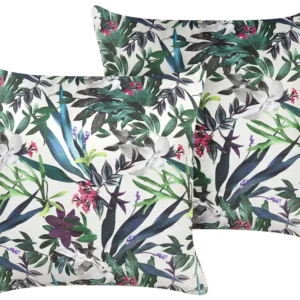 Set 2 Velvet Cushions Leaf Pattern 45 x 45 cm Green GASTERIA