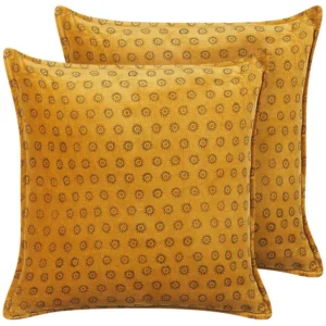 Set 2 Velvet Cushions Sun Pattern 45 x 45 cm Giallo oro RAPIS
