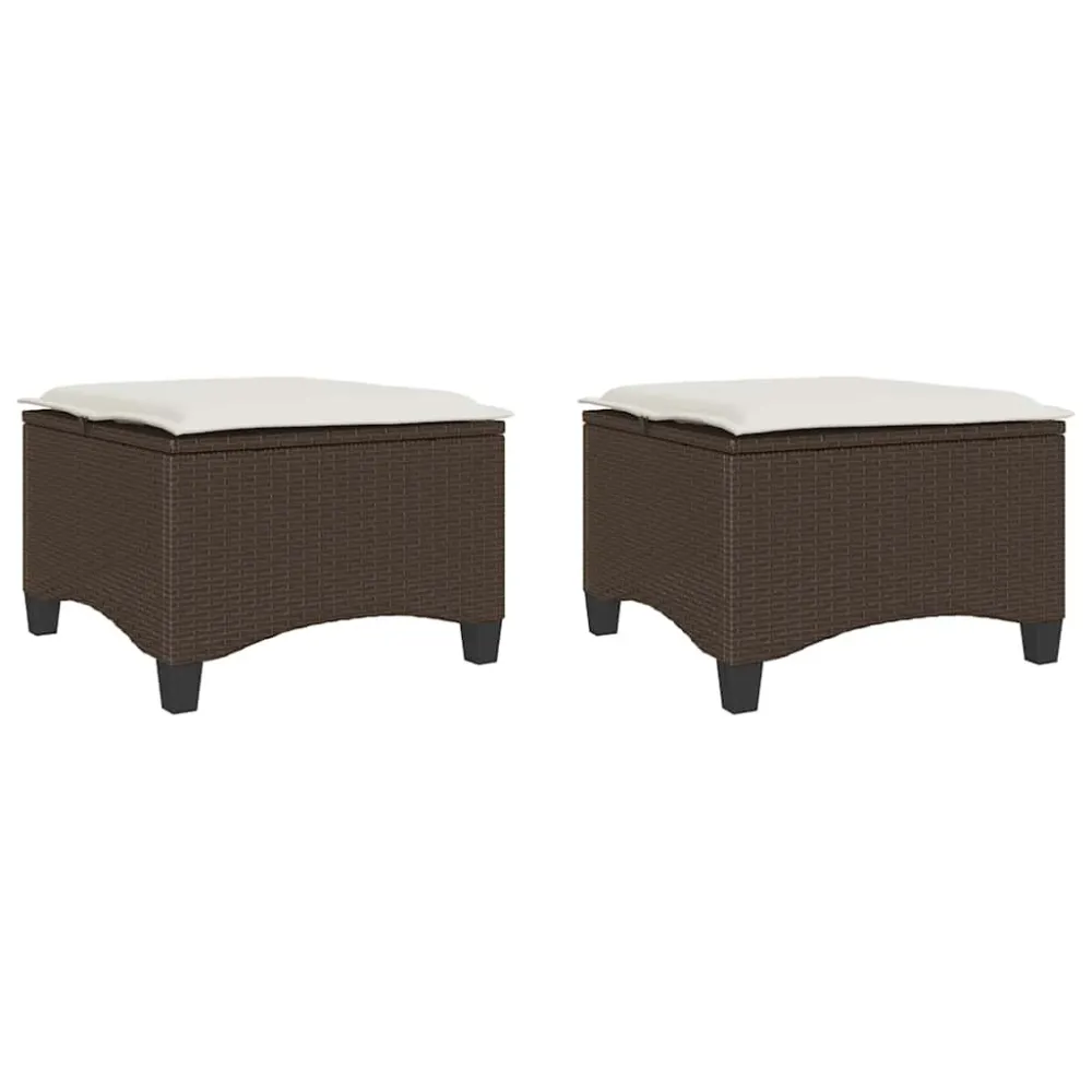 Sgabelli Giardino con Cuscini 2pz Marrone 55x55x36cm Polyrattan per Giardino e Spiaggia