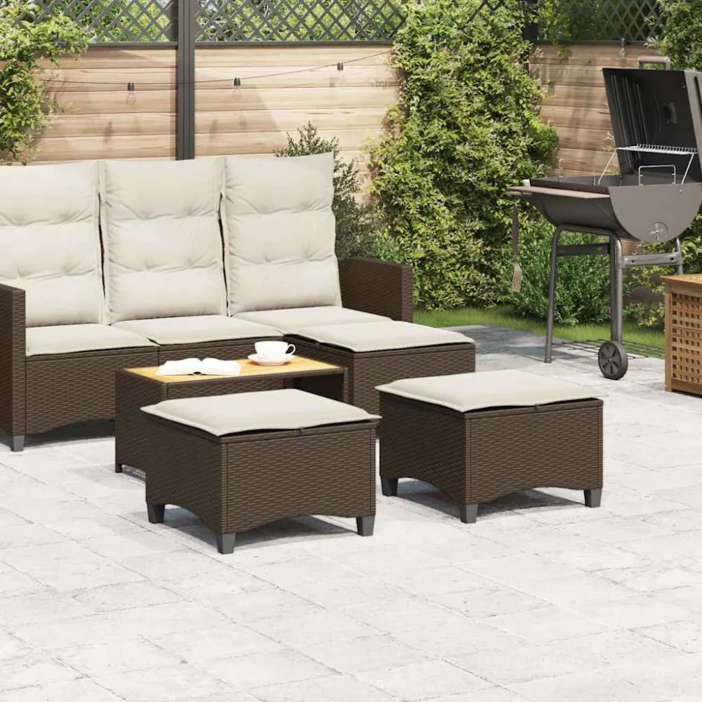 Sgabelli Giardino con Cuscini 2pz Marrone 55x55x36cm Polyrattan per Giardino e Spiaggia