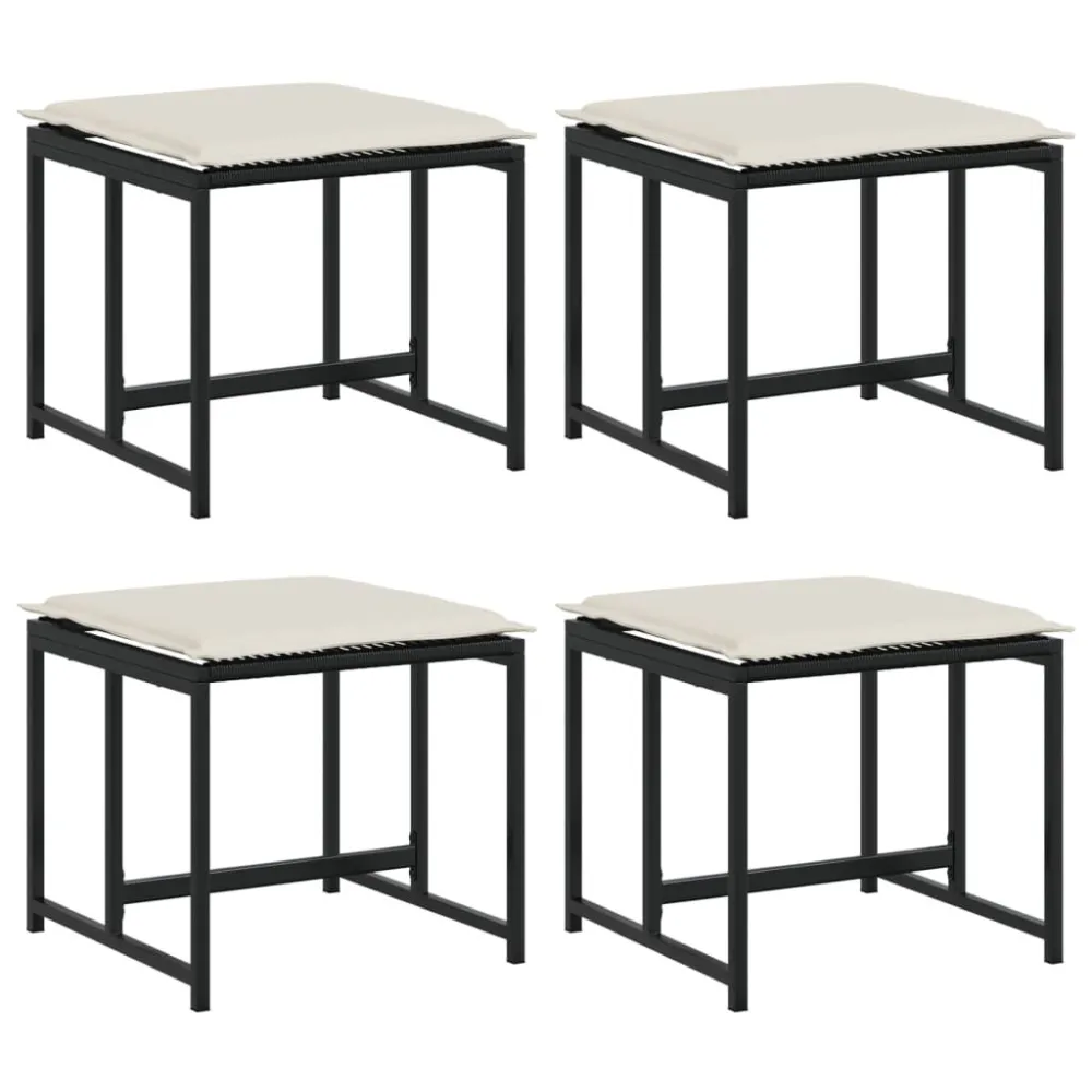 Sgabelli da Giardino con Cuscini 4 pz Neri Polyrattan con Struttura Acciaio