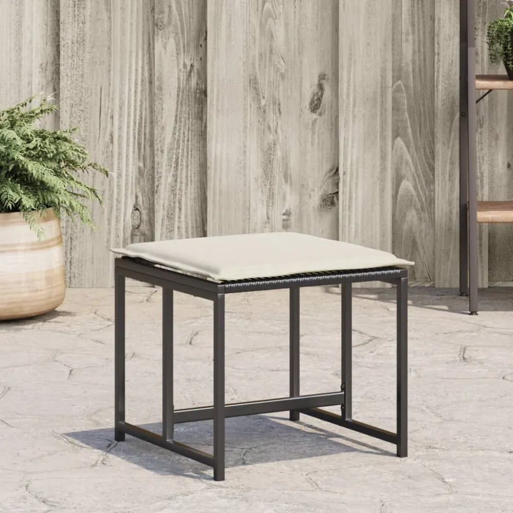 Sgabelli da Giardino con Cuscini 4 pz Neri Polyrattan con Struttura Acciaio