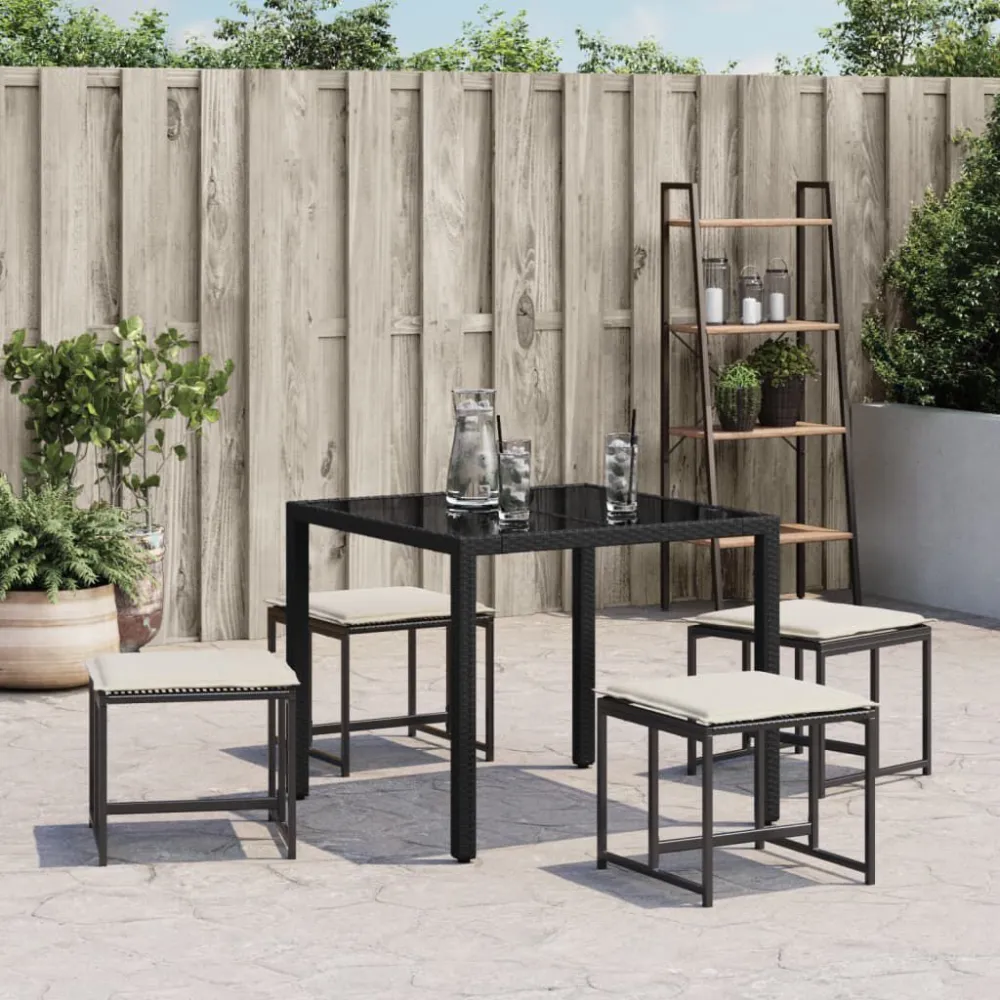 Sgabelli da Giardino con Cuscini 4 pz Neri Polyrattan con Struttura Acciaio