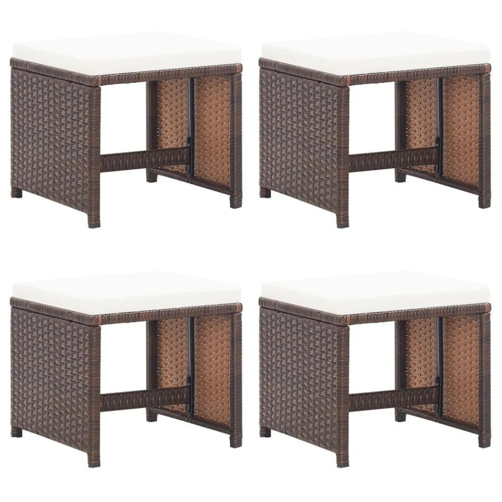 Sgabelli da Giardino 4 pz con Cuscini Polyrattan Marrone | Pieghevole e Leggera