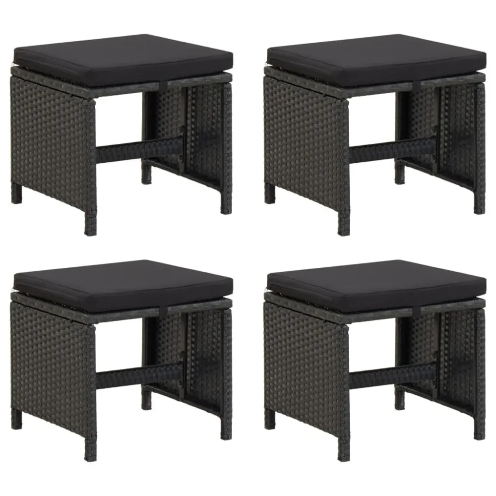Sgabelli da Giardino 4 pz con Cuscini Polyrattan Nero Colori Vivaci