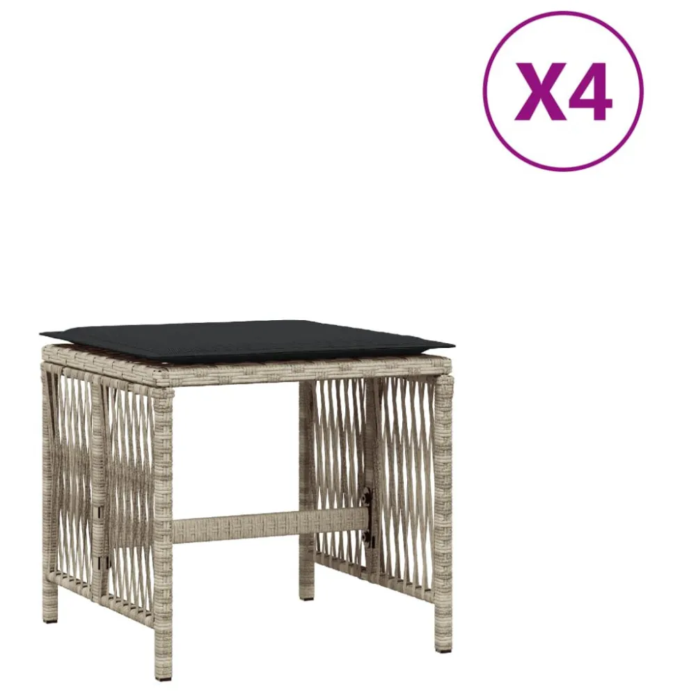 Sgabelli Giardino Cuscini 4pz Grigio Limpido 41x41x36 Polyrattan con Struttura Acciaio