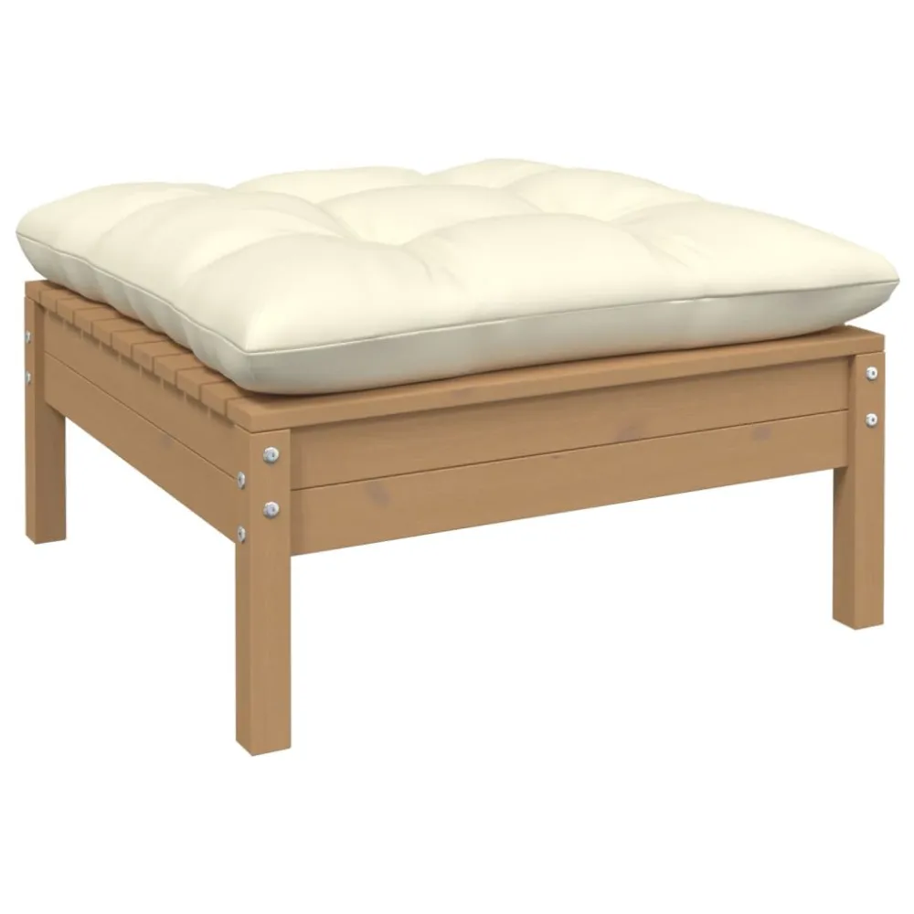 Sgabello da Giardino Ambra con Cuscino Crema Legno di Pino con Schienale Regolabile