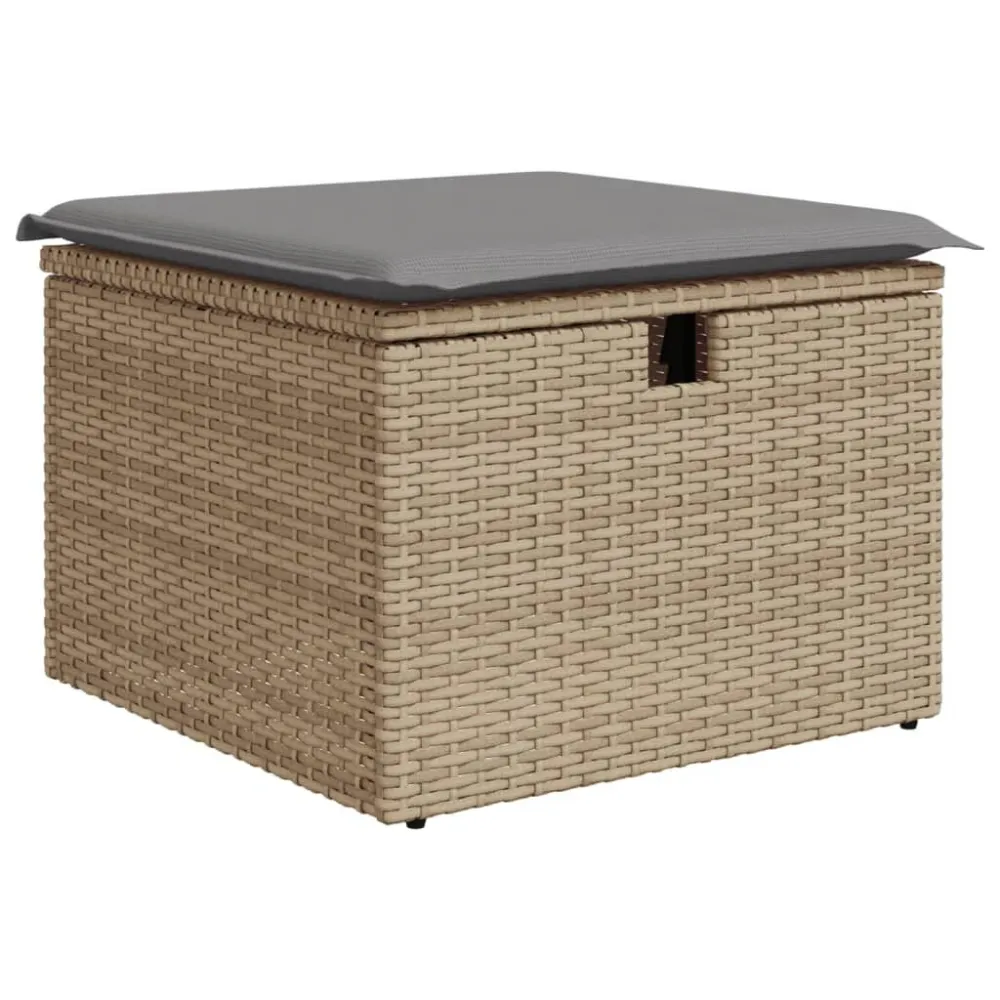 Sgabello Giardino con Cuscino Camoscio 55x55x37 cm Polyrattan