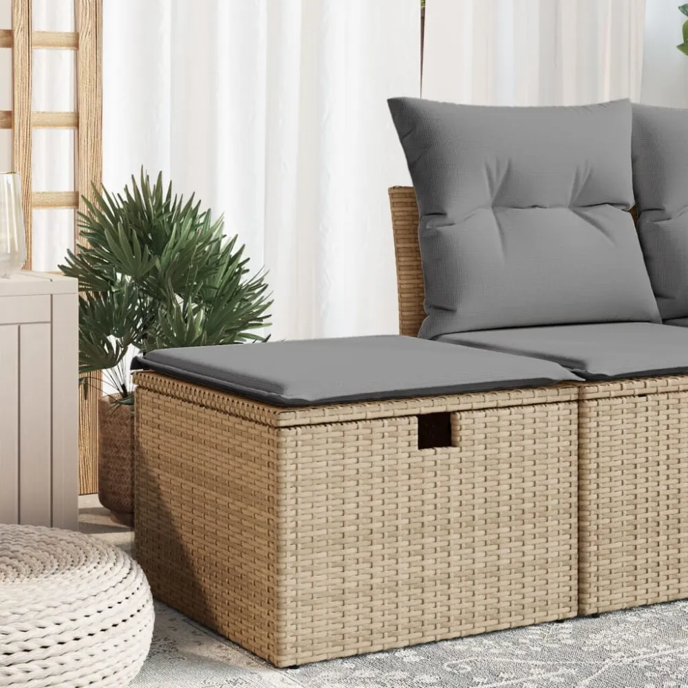 Sgabello Giardino con Cuscino Camoscio 55x55x37 cm Polyrattan