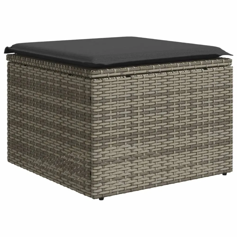Sgabello Giardino con Cuscino Grigio 55x55x37 cm Polyrattan per Relax all'Aperto