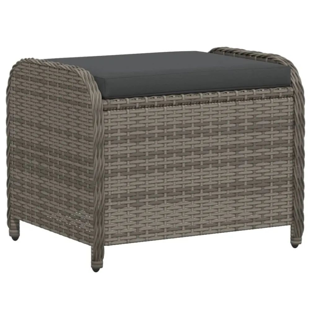 Sgabello Giardino con Cuscino Grigio 58x46x46 cm Polyrattan con Sistema di Montaggio Rapido