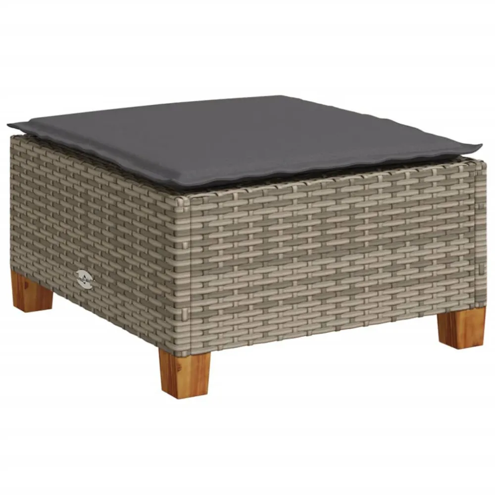 Sgabello Giardino con Cuscino Grigio 63,5x56x32cm Polyrattan con Cuscino Estraibile