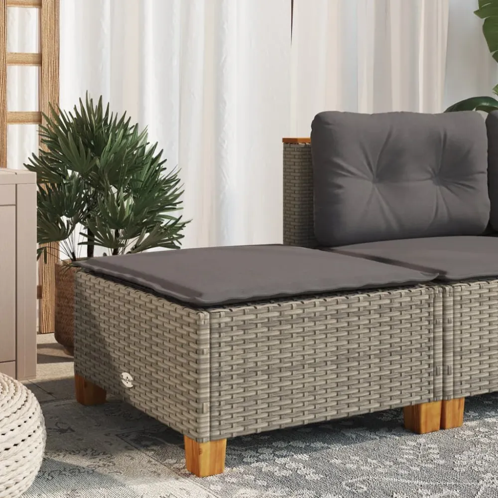 Sgabello Giardino con Cuscino Grigio 63,5x56x32cm Polyrattan con Cuscino Estraibile