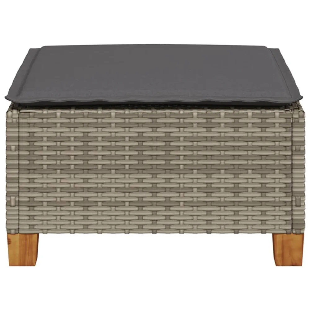 Sgabello Giardino con Cuscino Grigio 63,5x56x32cm Polyrattan con Cuscino Estraibile