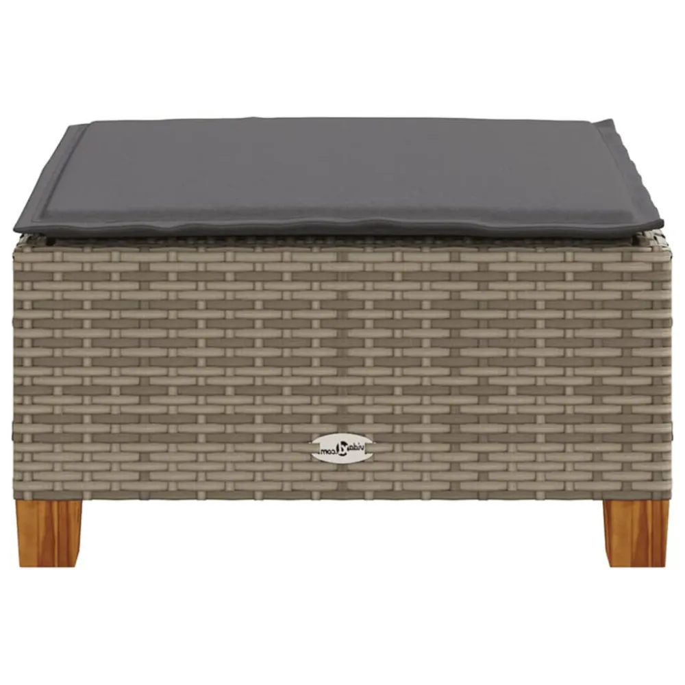 Sgabello Giardino con Cuscino Grigio 63,5x56x32cm Polyrattan con Cuscino Estraibile