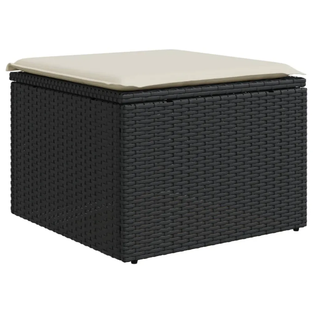 Sgabello Giardino con Cuscino Nero 55x55x37 cm Polyrattan - Impermeabile e UV Resistente