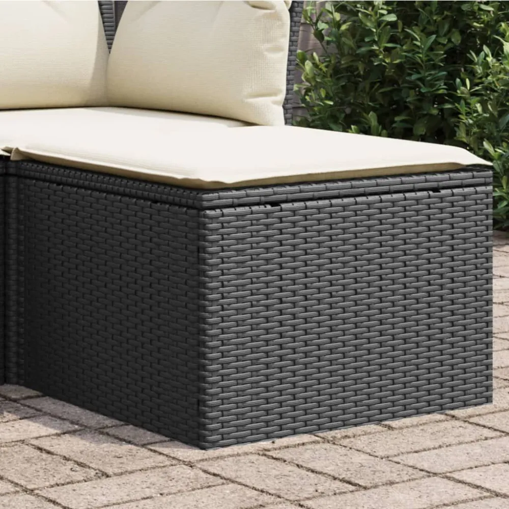 Sgabello Giardino con Cuscino Nero 55x55x37 cm Polyrattan - Impermeabile e UV Resistente