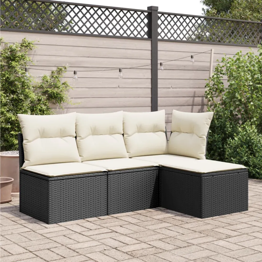 Sgabello Giardino con Cuscino Nero 55x55x37 cm Polyrattan - Impermeabile e UV Resistente