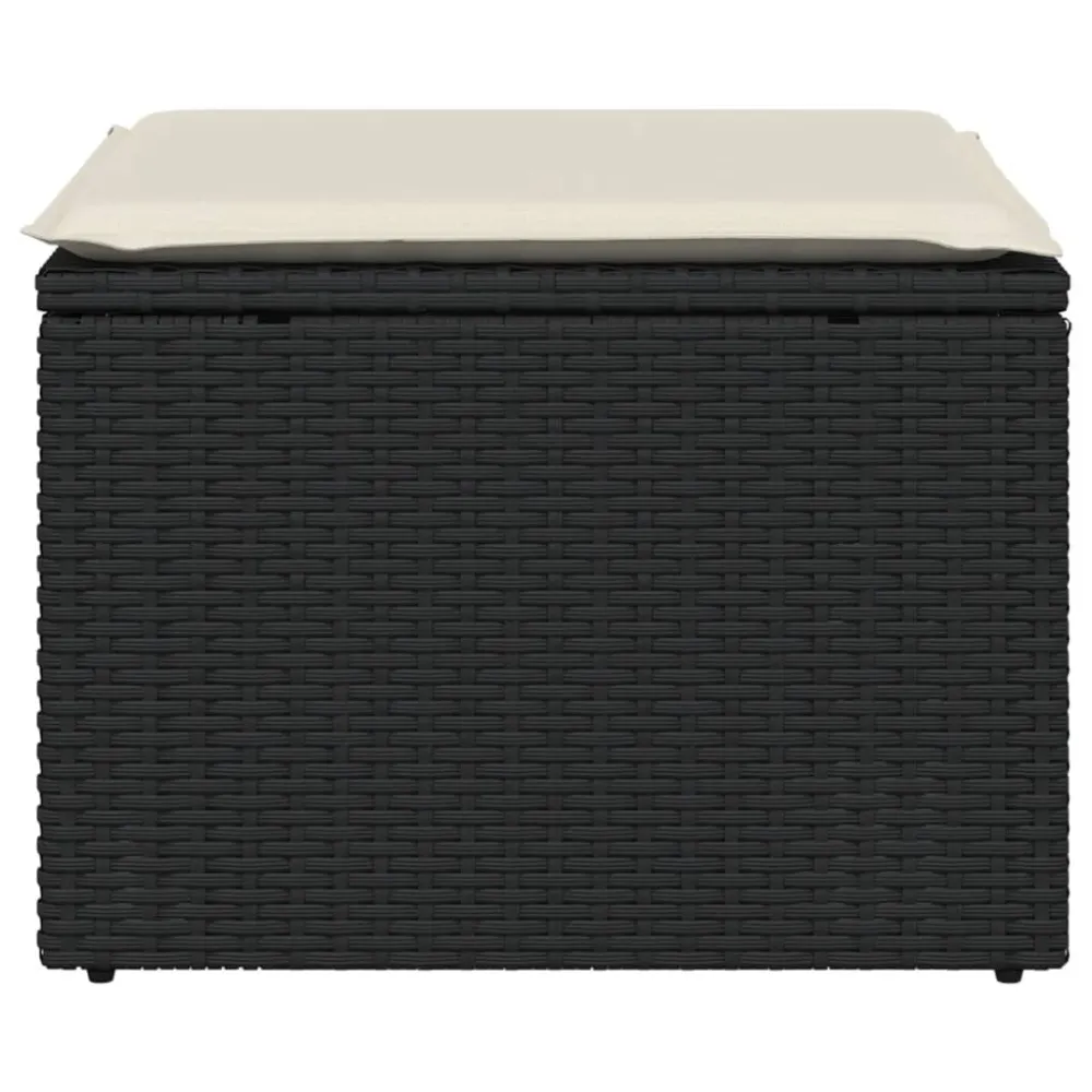 Sgabello Giardino con Cuscino Nero 55x55x37 cm Polyrattan - Impermeabile e UV Resistente