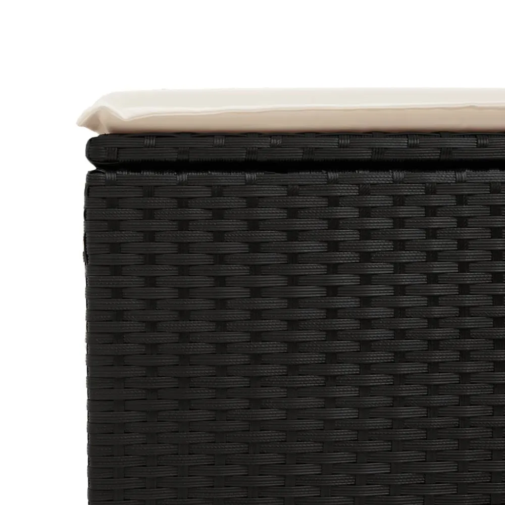 Sgabello Giardino con Cuscino Nero 55x55x37 cm Polyrattan - Impermeabile e UV Resistente