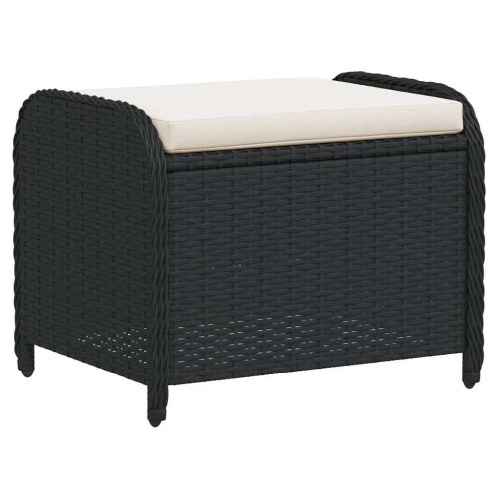 Sgabello Giardino con Cuscino Nero 58x46x46 cm Polyrattan con Portabicchiere Integrato