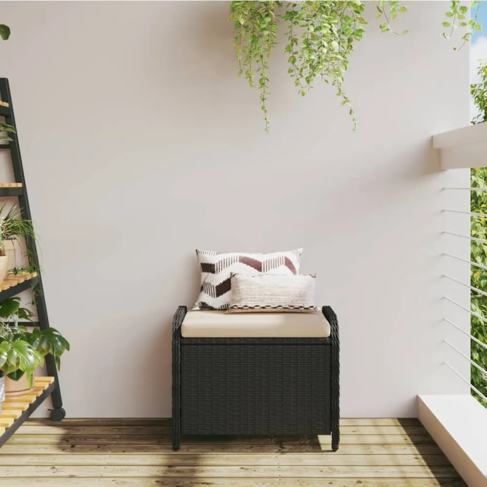 Sgabello Giardino con Cuscino Nero 58x46x46 cm Polyrattan con Portabicchiere Integrato
