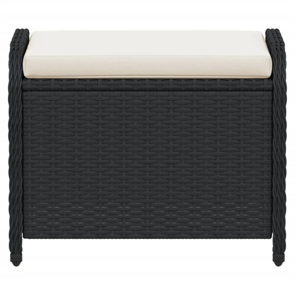 Sgabello Giardino con Cuscino Nero 58x46x46 cm Polyrattan con Portabicchiere Integrato