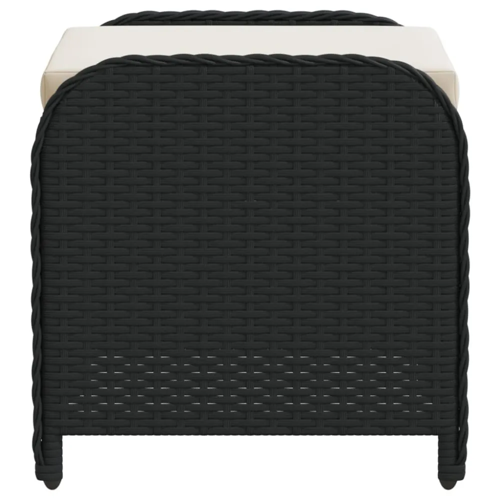 Sgabello Giardino con Cuscino Nero 58x46x46 cm Polyrattan con Portabicchiere Integrato