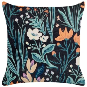 Velvet Cushion Flower Pattern 45 x 45 cm Black and Green OSMUNDA