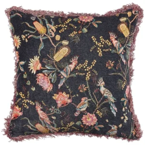 Velvet Fringed Cushion Flower Pattern 45 x 45 cm Nero notte and Pink MORUS
