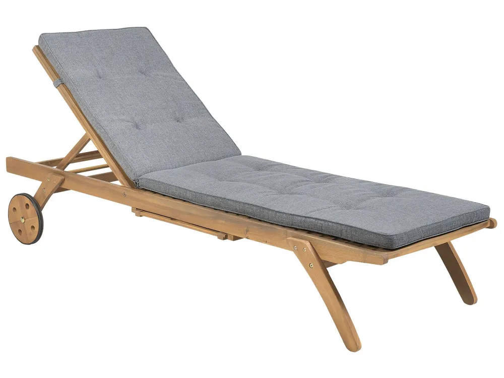 Wooden Reclining Sun Lounger Cushion Grey CESANA