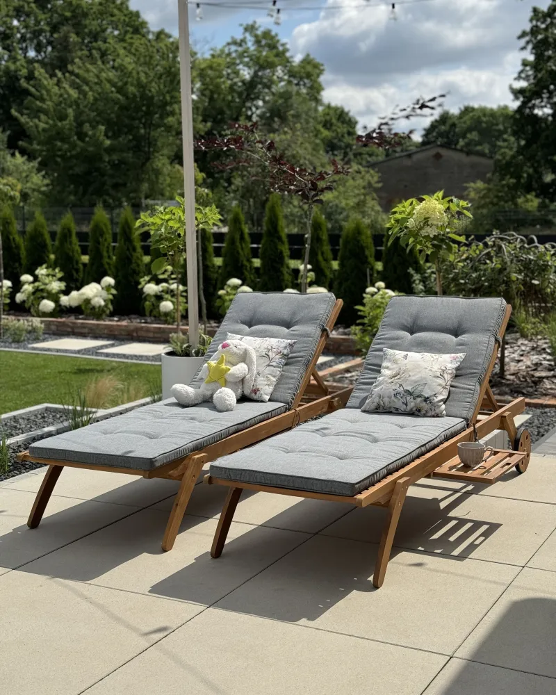 Wooden Reclining Sun Lounger Cushion Grey CESANA