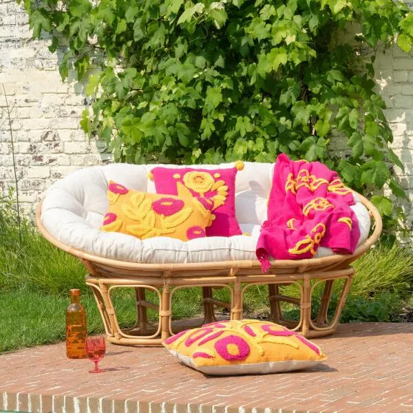 Cuscino Rettangolare Cotone Fucsia Ricamato Fiori 30x50 cm – Cuscino Arredo