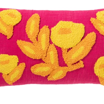 Cuscino Rettangolare Cotone Fucsia Ricamato Fiori 30x50 cm – Cuscino Arredo