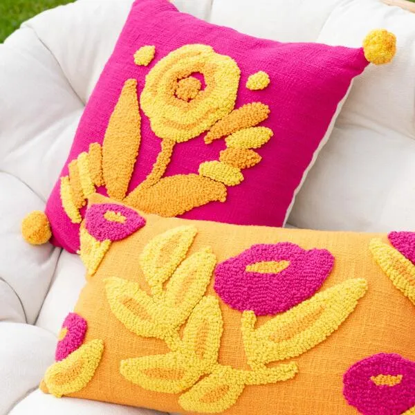 Cuscino Rettangolare Cotone Fucsia Ricamato Fiori 30x50 cm – Cuscino Arredo