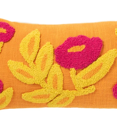 Cuscino Rettangolare Cotone Fucsia Ricamato Fiori 30x50 cm – Cuscino Arredo