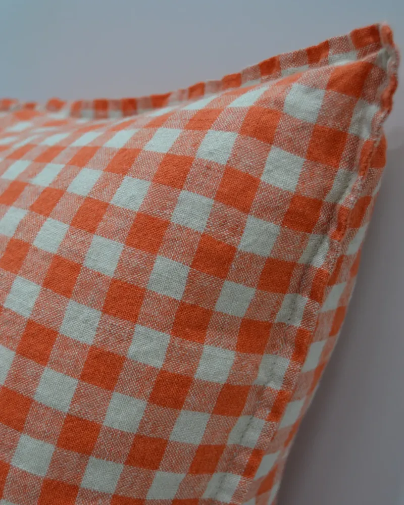 French Cushion Cover Orange Flax Gingham