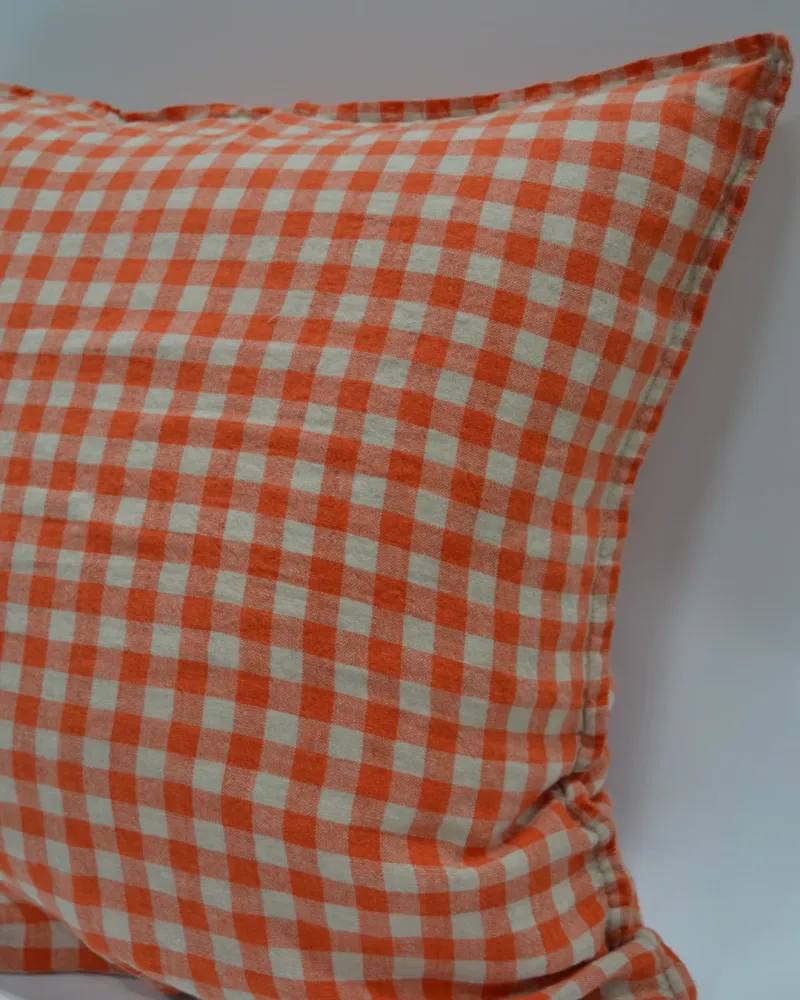 French Cushion Cover Orange Flax Gingham