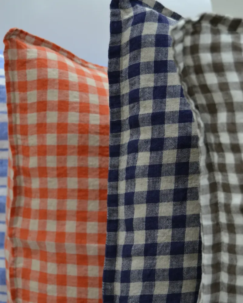 French Cushion Cover Orange Flax Gingham