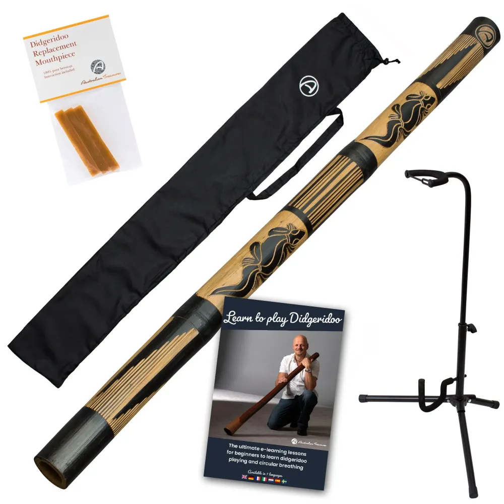 Bambù Didgeridoo – Intagliato, con Borsa, Cera d'api, Corso Online & Standard