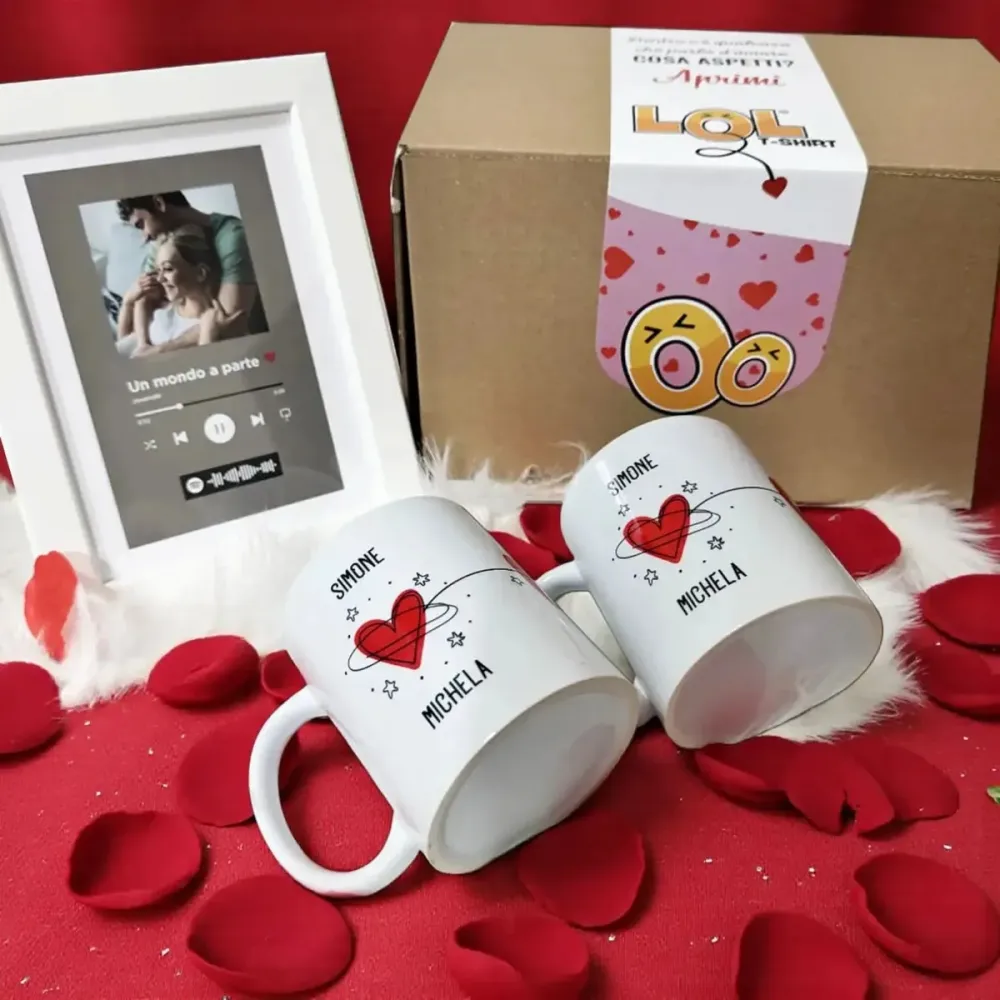Box San Valentino Medium – Emotion Box con Combo Tazze Personalizzate e Quadro Spotify 13x18 cm