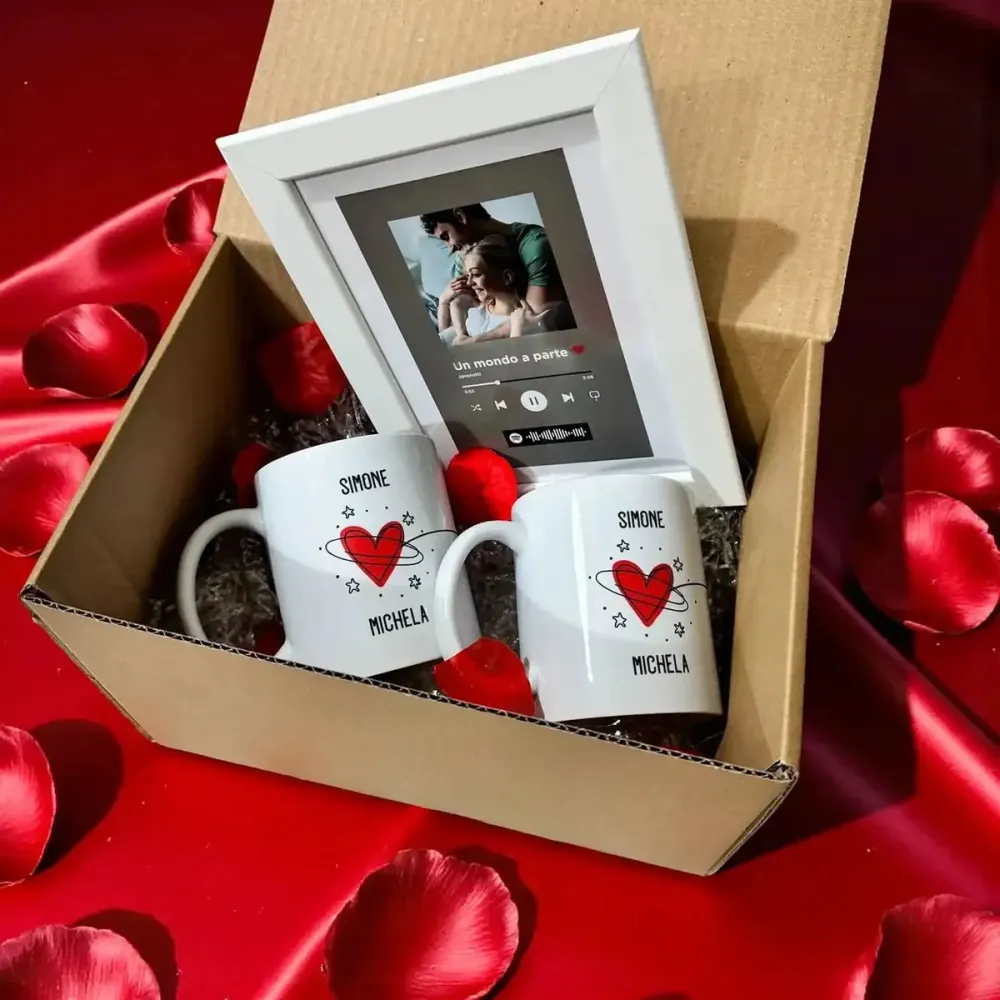 Box San Valentino Medium – Emotion Box con Combo Tazze Personalizzate e Quadro Spotify 13x18 cm