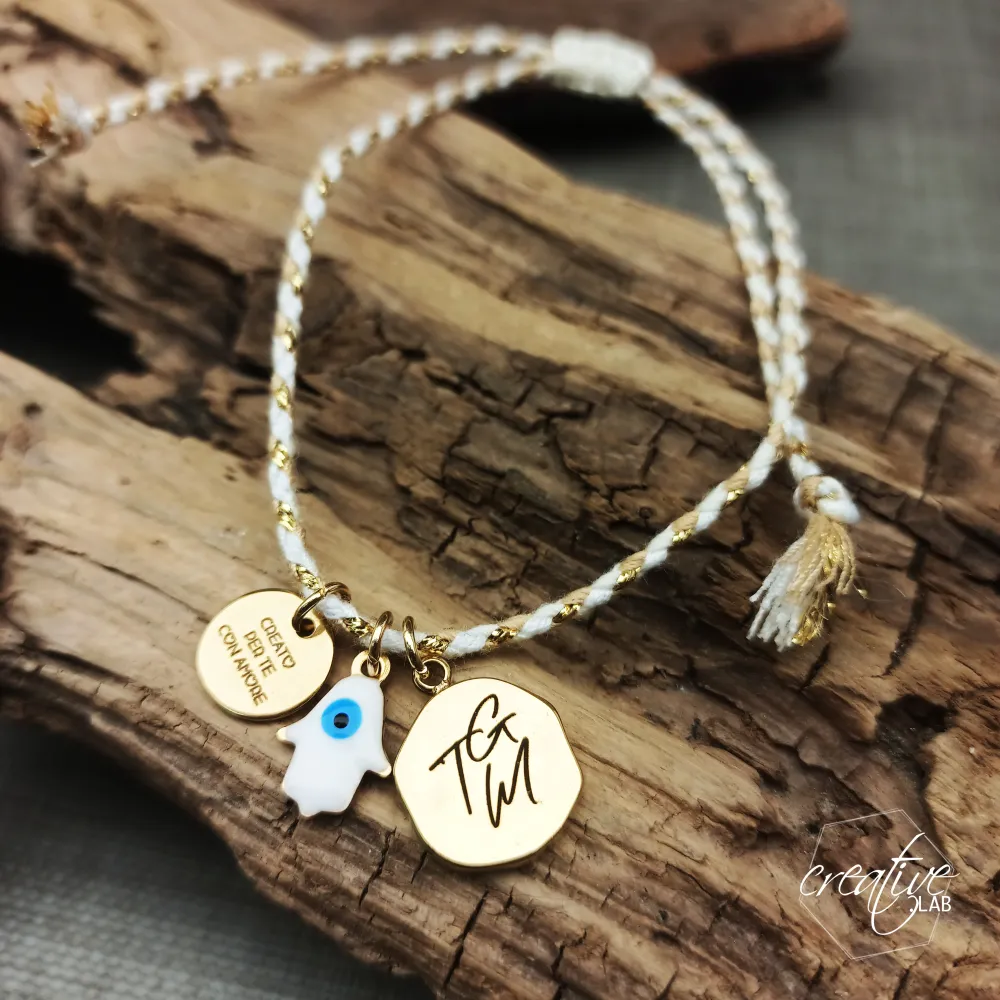 Bracciale di filo intrecciato portafortuna, personalizzabile