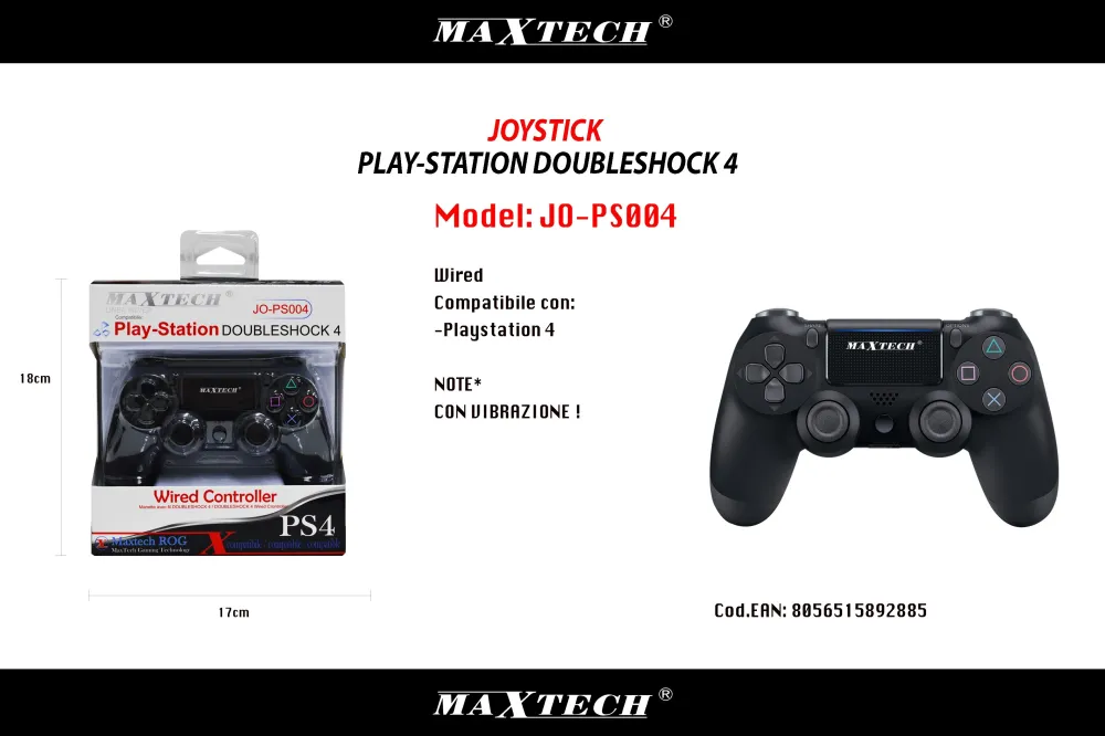 Controller Wired Compatibile Ps4 Nero Playstation 4 Joystick Double Shock Filo