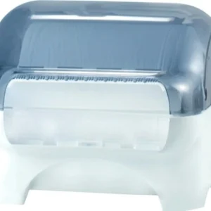 Dispenser carenato da banco Wiperbox per bobine asciugatutto - 34x31 5x36 cm - bianco-azzurro trasparente - Mar Plast